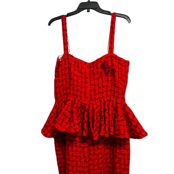 $429 Fanm Mon GULIA Corset Peplum Embroidered Tweed Midi Dress | Red Sz XL NWT - Picture 11 of 16